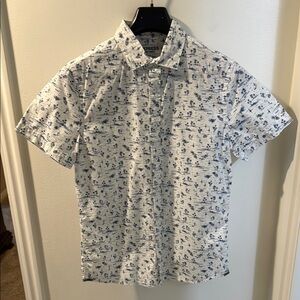 Express Casual Button Down Shirt in White and Blue